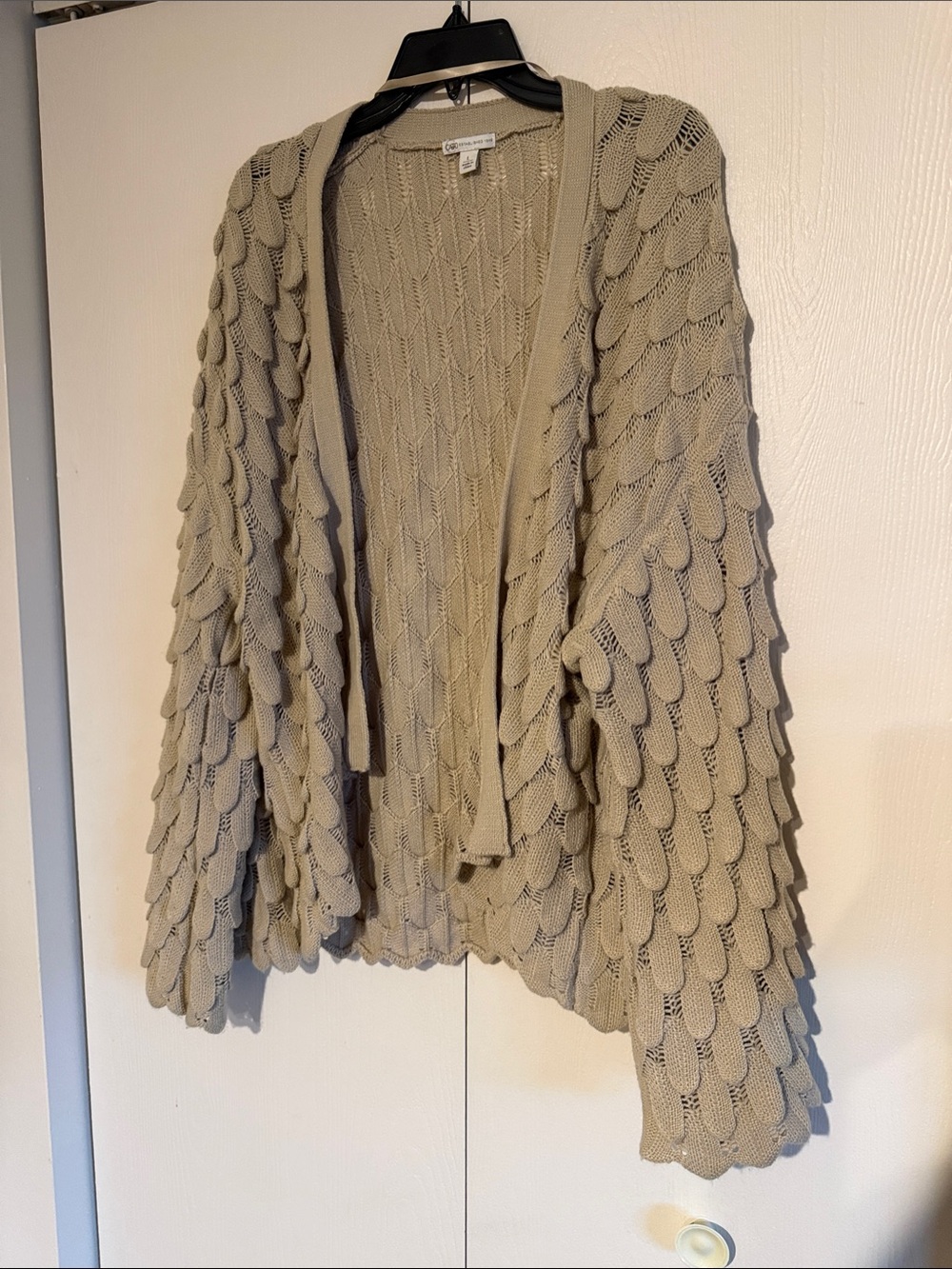 Cato Taupe Layered Petal Knit Open Cardigan